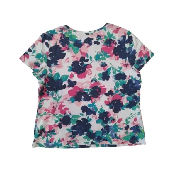 Studio Works Colorful Floral Pattern Short Sleeve The Studio Tee Petite Large - Picture 2 of 12